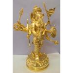 พระพิฆเนศ ปางปราบพญามาร 8 กร 9นิ้ว เนื้อทองเหลือง ลงรัก ปิดทองแท้