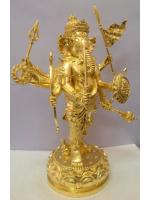 พระพิฆเนศ ปางปราบพญามาร 8 กร 9นิ้ว เนื้อทองเหลือง ลงรัก ปิดทองแท้