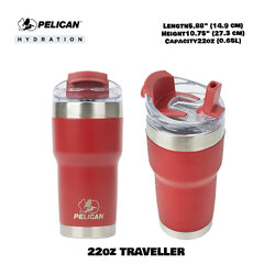 Pelican 22oz 650ml Traveler Tumbler - Brick Red - แก้วน้ำเก็บอุณหภูมิ เก็บความเย็น-ความร้อ เเท้💯 รับประกัน 1ปี
