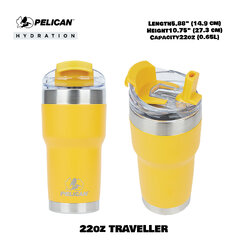 Pelican 22oz 650ml Traveler Tumbler - Yellow - แก้วน้ำเก็บอุณหภูมิ เก็บความเย็น-ความร้อ เเท้💯 รับประกัน 1ปี