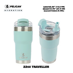 Pelican 22oz 650ml Traveler Tumbler - Breeze - แก้วน้ำเก็บอุณหภูมิ เก็บความเย็น-ความร้อ เเท้💯 รับประกัน 1ปี