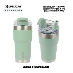 Pelican 22oz 650ml Traveler Tumbler - Sage - แก้วน้ำเก็บอุณหภูมิ เก็บความเย็น-ความร้อ เเท้💯 รับประกัน 1ปี