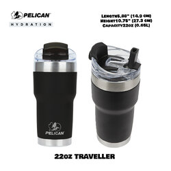 Pelican 22oz 650ml Traveler Tumbler - Black - แก้วน้ำเก็บอุณหภูมิ เก็บความเย็น-ความร้อ เเท้💯 รับประกัน 1ปี