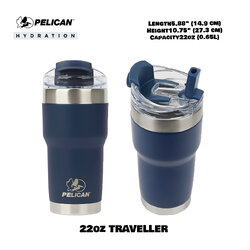 Pelican 22oz 650ml Traveler Tumbler - Midnight - แก้วน้ำเก็บอุณหภูมิ เก็บความเย็น-ความร้อ เเท้💯 รับประกัน 1ปี