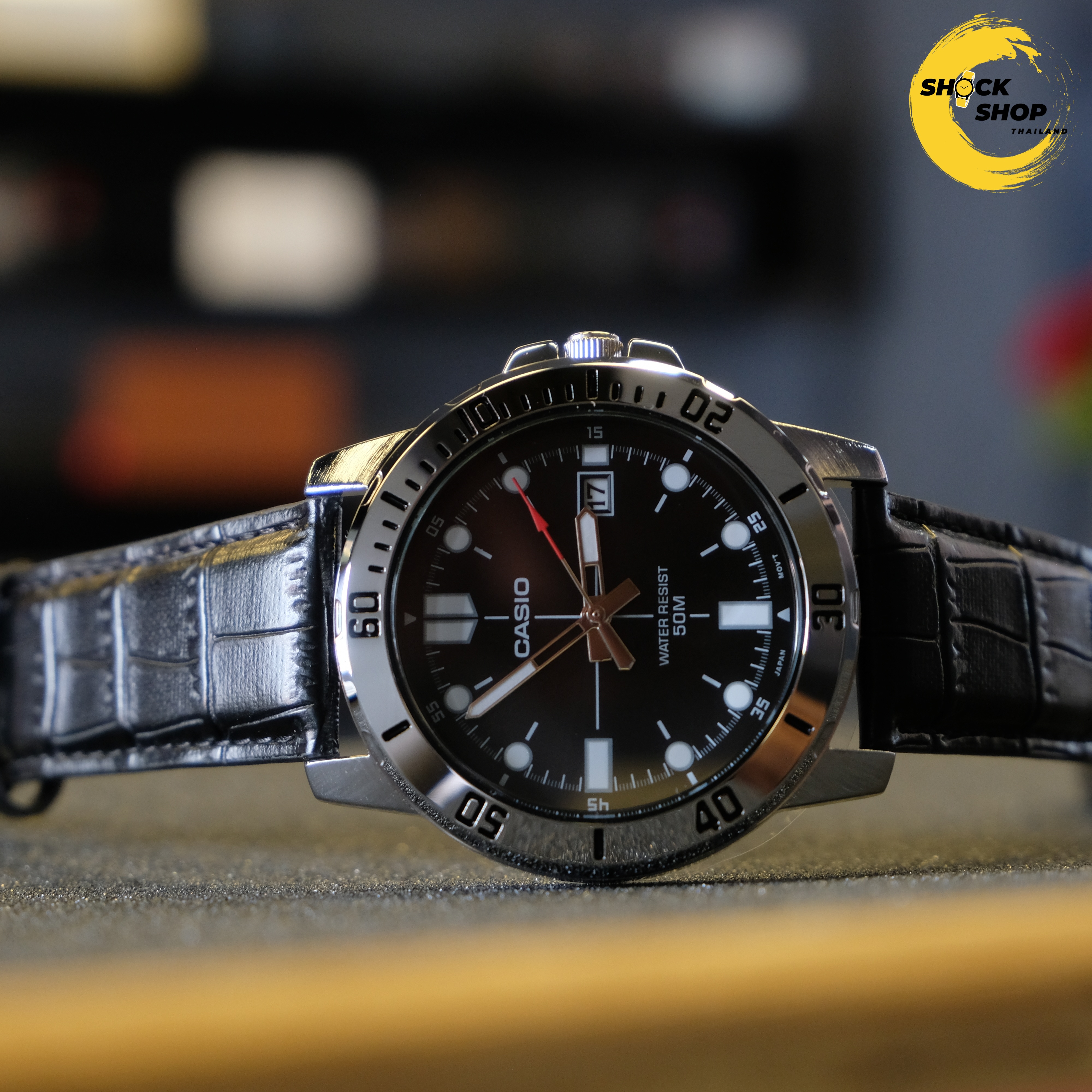 CASIO นาฬิกาผู้ชาย รุ่น MTP-VD01L-1EV สายหนัง สีดำ คาสิโอ