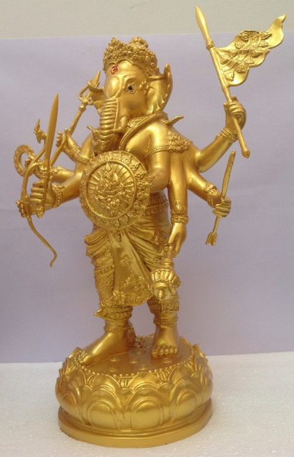 พระพิฆเนศ ปางปราบพญามาร 8 กร 9นิ้ว พ่นทอง