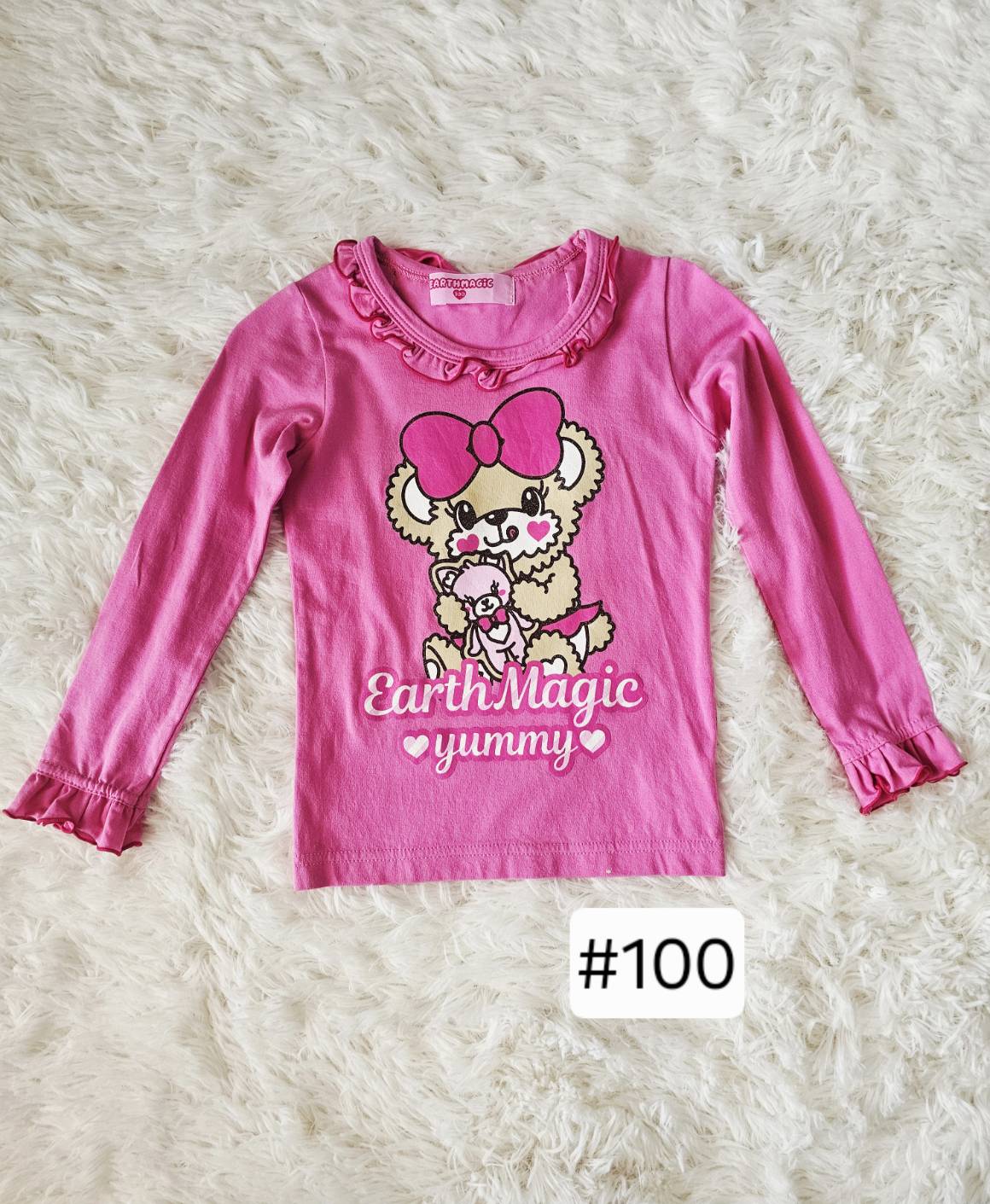 เสื้อแขนยาว สีชมพู Earth Magic แท้ งานพรีจากญี่ปุ่น ไซส์ 100 (เด็ก 3-4 ขวบ) ส่งต่อมือสอง เหมือนใหม่ ไม่มีตำหนิ