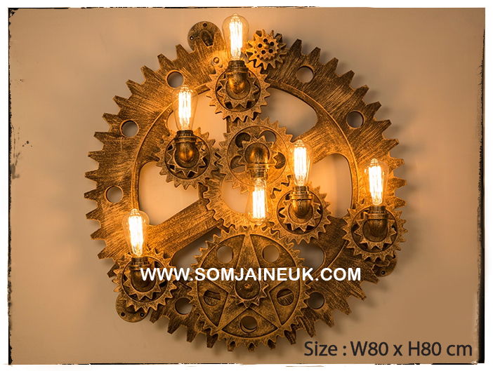 #011 โคมไฟเฟืองเกียร์หมุนได้แบบติดผนัง สไตล์ลอฟท์ เรโทร (American Retro Gear Lamp) แถมฟรีหลอดเอดิสัน !!!