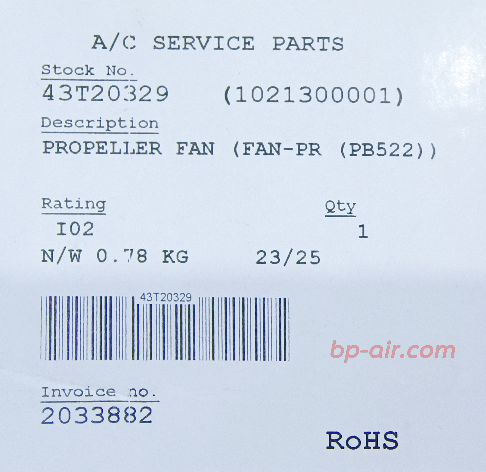 ใบพัดลมคอลย์ร้อน 38TSAA025