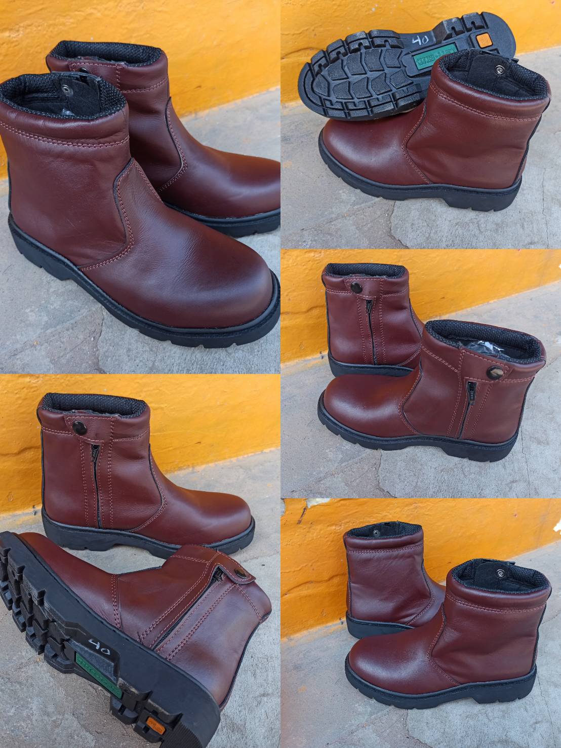 รองเท้าเซฟตี้ หัวเหล็ก หุ้มข้อ ซิปข้าง หนัง สีน้ำตาลsize39-45