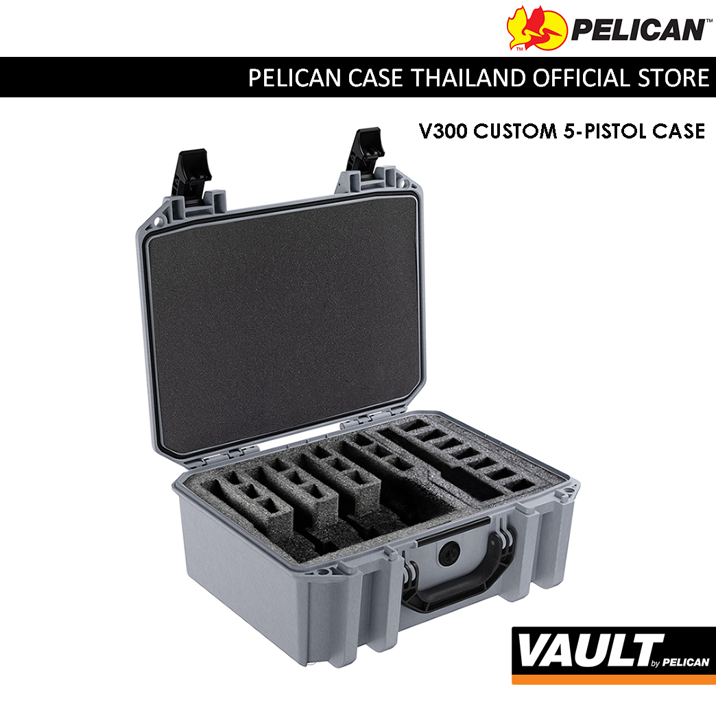 Pelican V300 Vault Custom Foam for 5 Pistol Case - Grey