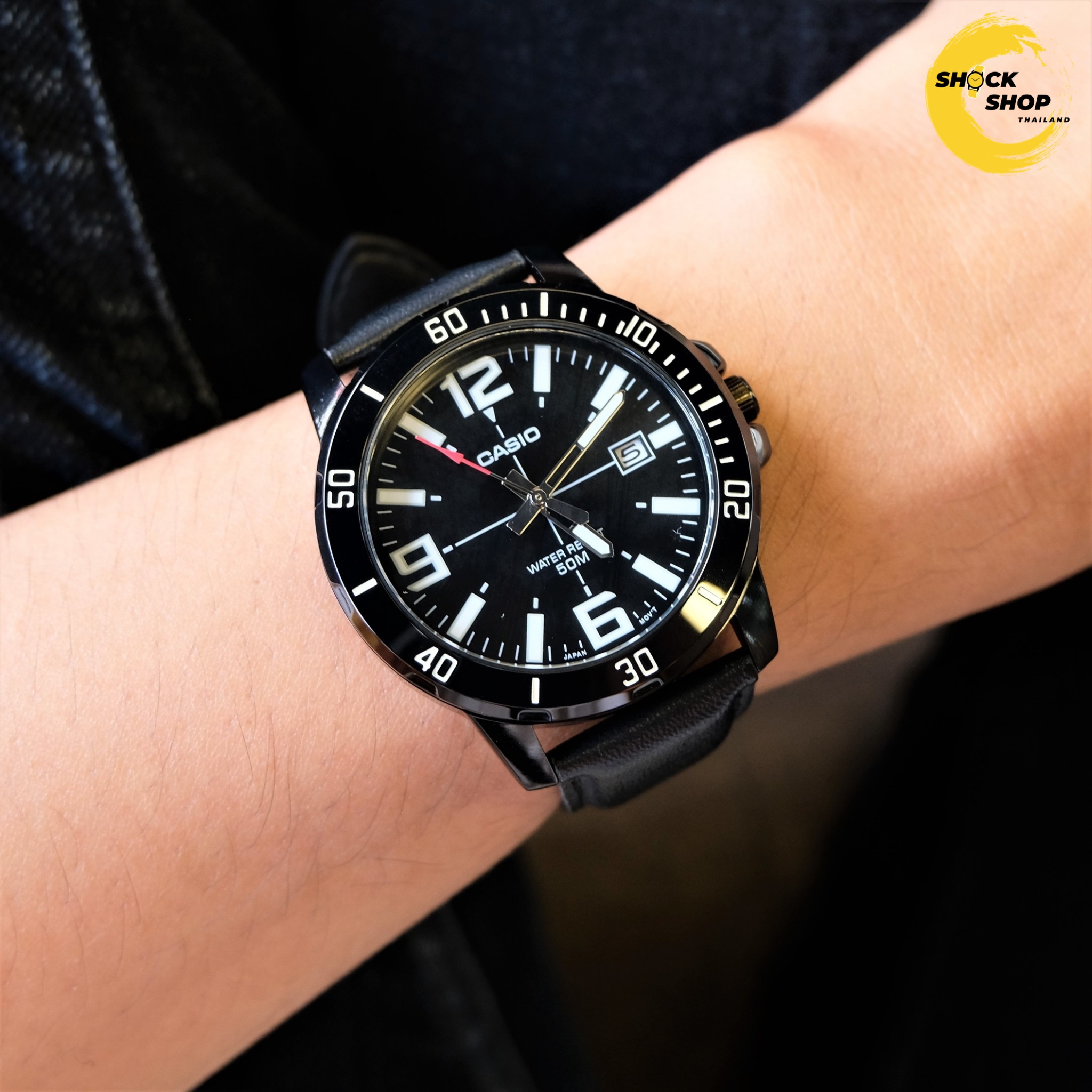 CASIO นาฬิกาผู้ชาย รุ่น MTP-VD01BL-1BV สายหนัง สีดำ คาสิโอ