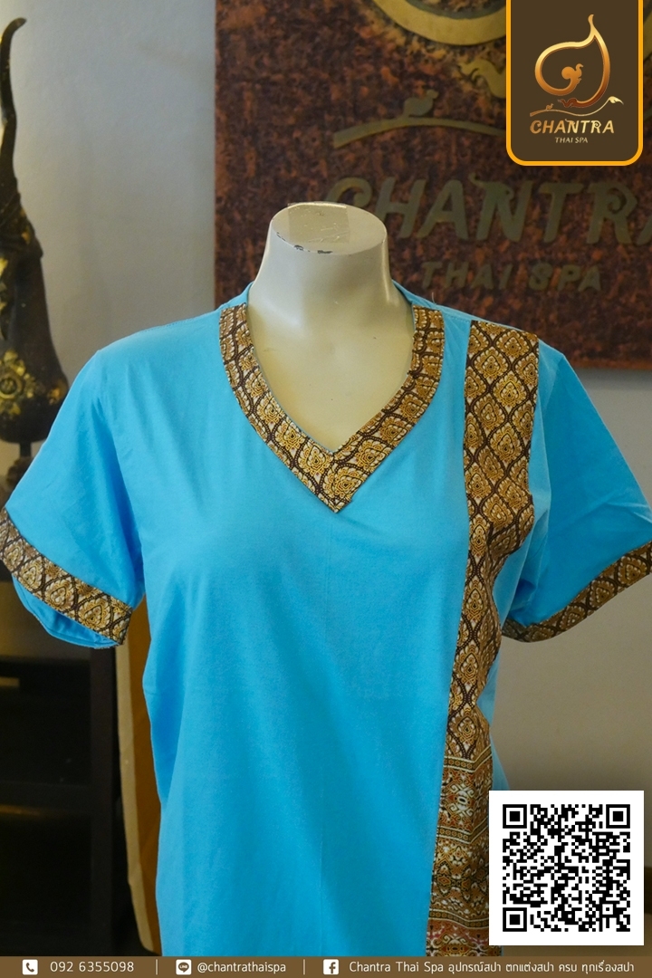 เสื้อยืดลายไทย สีฟ้า