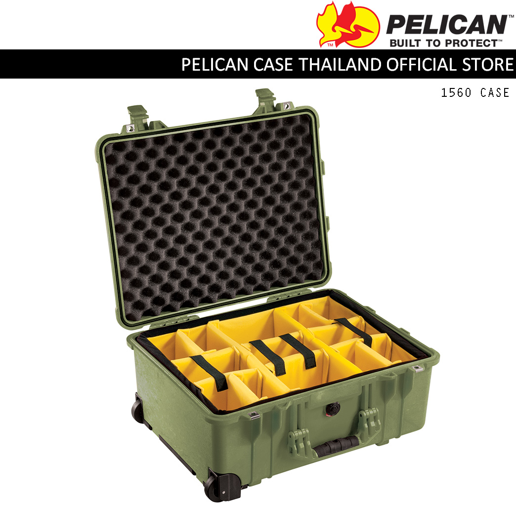 PELICAN 1560 CASE WITH PADDED DIVIDER - OD GREEN
