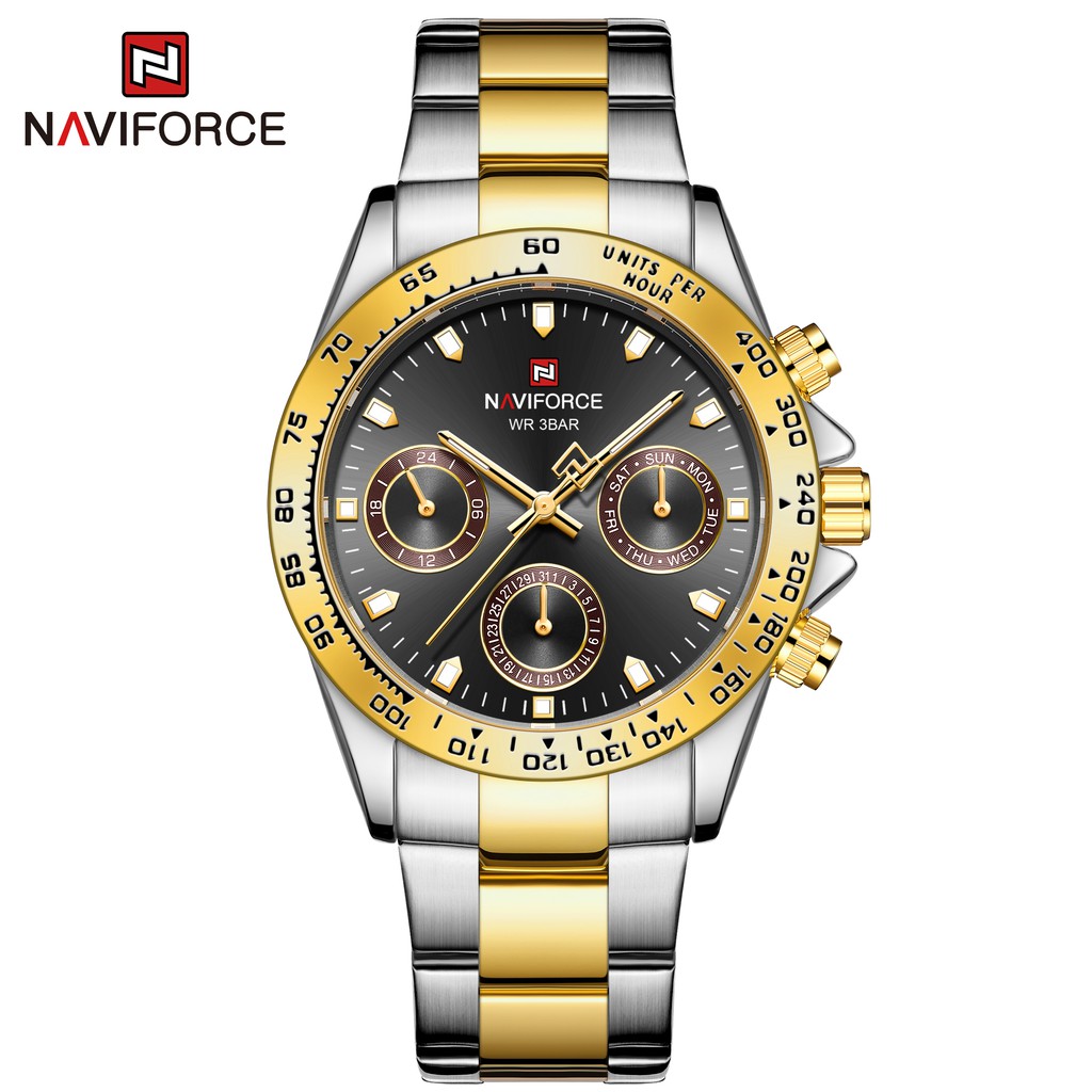 นาฬิกา Naviforce รุ่น NF9193 GD BK สีทองสองกษัตริย์ หน้าดำ ของแท้ รับประกันศูนย์ 1 ปี ส่งพร้อมกล่อง และใบรับประกันศูนย์ ราคาถูกที่สุด
