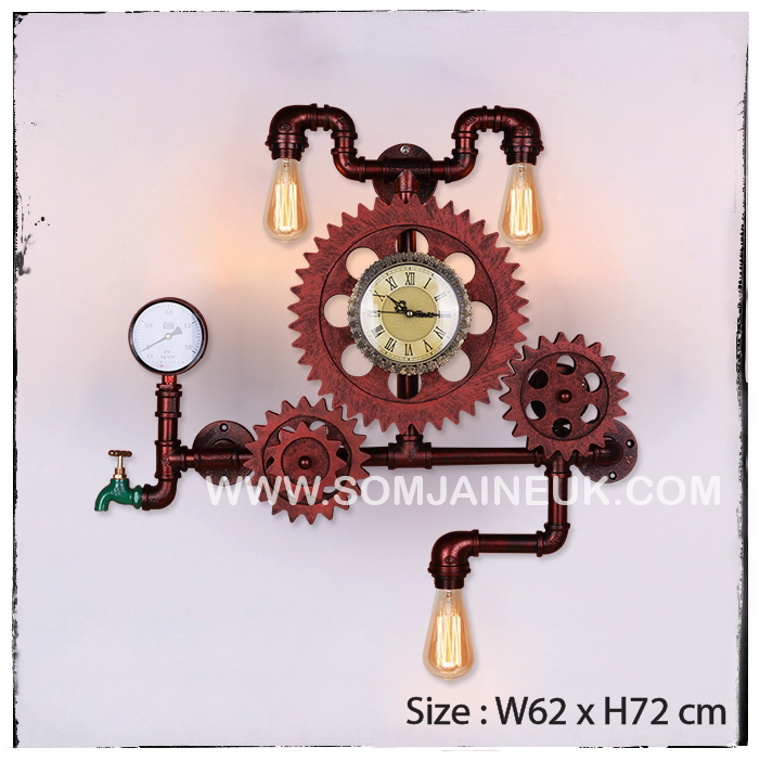 #001 มี 2 สีให้เลือก โคมไฟเฟืองเกียร์หมุนได้แบบติดผนัง สไตล์ลอฟท์ เรโทร (American Retro Gear Lamp) แถมฟรีหลอดเอดิสัน !!!