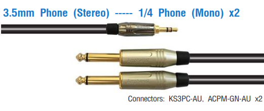 3.5mm Phone (Stereo) --- 1/4 Phone (Mono) x2 ความยาว 2 เมตร