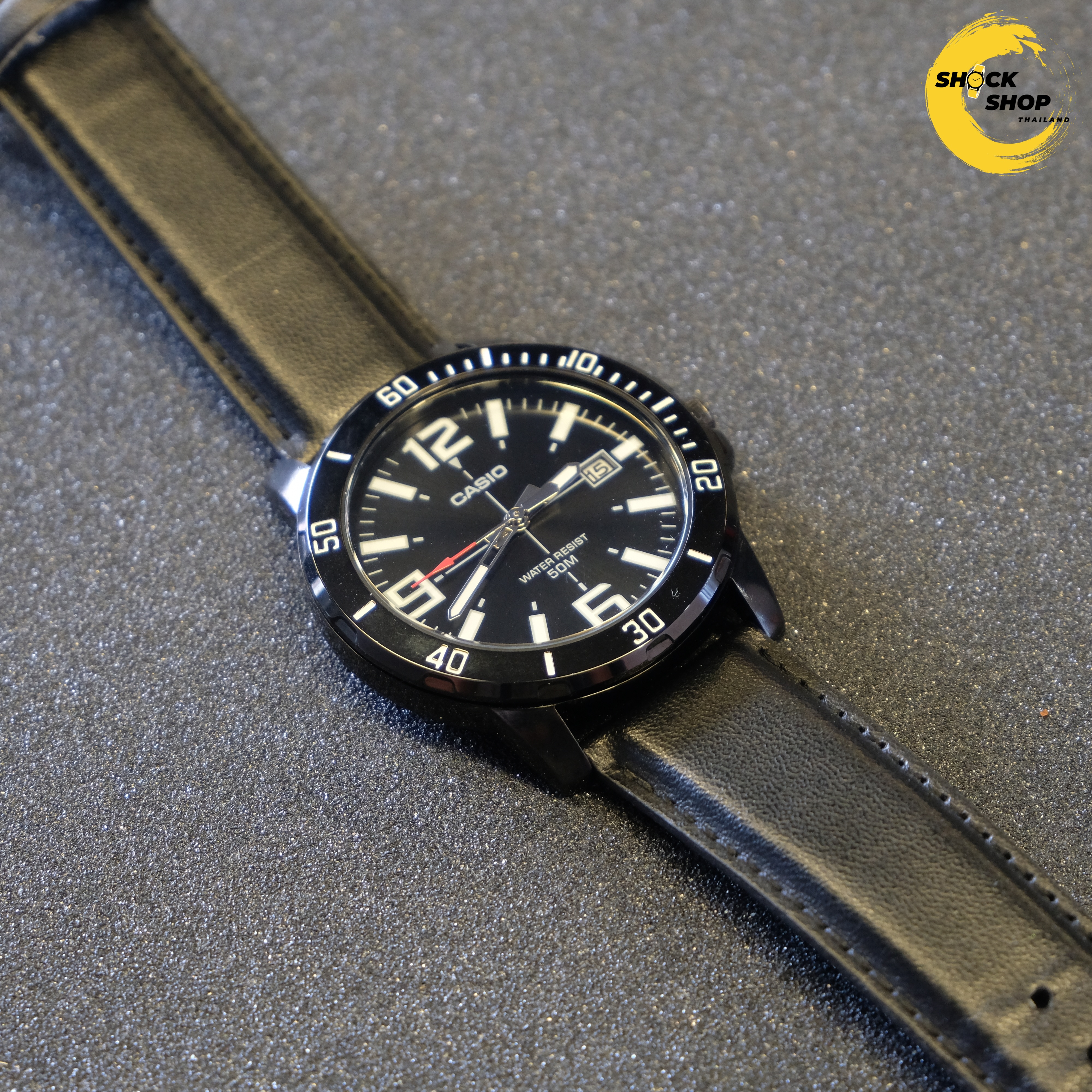 CASIO นาฬิกาผู้ชาย รุ่น MTP-VD01BL-1BV สายหนัง สีดำ คาสิโอ