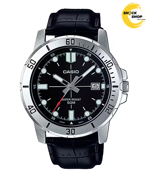 CASIO นาฬิกาผู้ชาย รุ่น MTP-VD01L-1EV สายหนัง สีดำ คาสิโอ