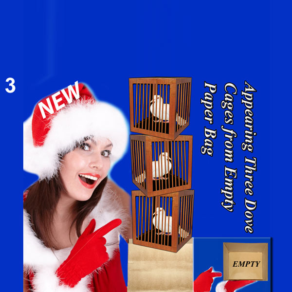 Appearing Three Dove Cages From Empty Paper Bag