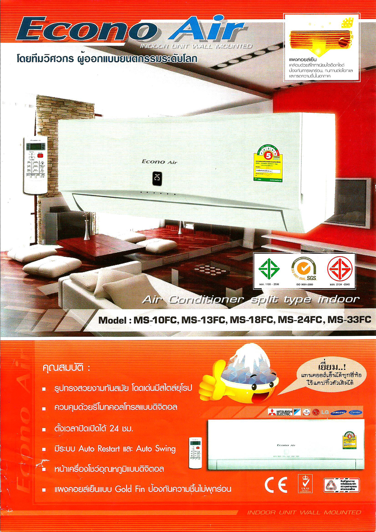 โครงแอร์คอล์ยเย็น EconoAir แบบติดผนัง ขนาด 13,000 BTU.