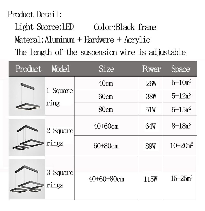 โคมไฟแขวน square ring Led วงสี่เหลี่ยม สีดำ ไฟเพดาน โคมเพดาน ไฟแขวน โคมแขวน ไฟห้อย ไฟระย้า ไฟช่อ ไฟกิ่ง สวยทันสมัย ไฟตกแต่ง หรูหรา ทนทาน ประหยัดไฟ