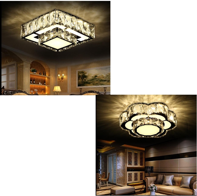 ไฟเพดาน chandelier โคมระย้า ไฟแขวน โคมไฟเพดาน คริสตัล แวววาว 2 layer ดีไซน์รูปทรงสี่เหลี่ยม หรือดอกไม้