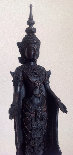 พระศรีอริยะเมตไตรย ปางเปิดโลก เนื้อทองเหลืองรมดำ 5นิ้ว