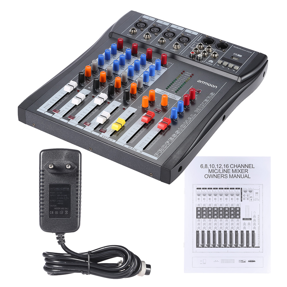 ammoon 40S-USB 4 Channels MIC LINE Mixer Mixing Console