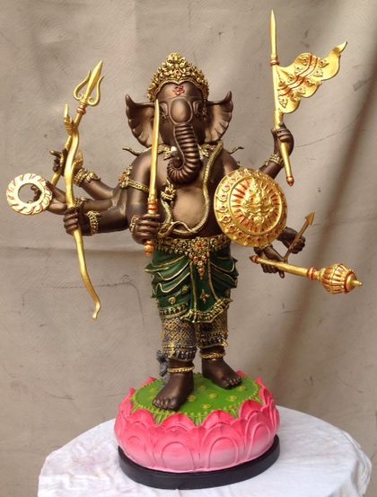 พระพิฆเนศ ปางปราบพญามาร 8 กร 9นิ้ว โลหะมวลเบา ลงยาราชาวดี