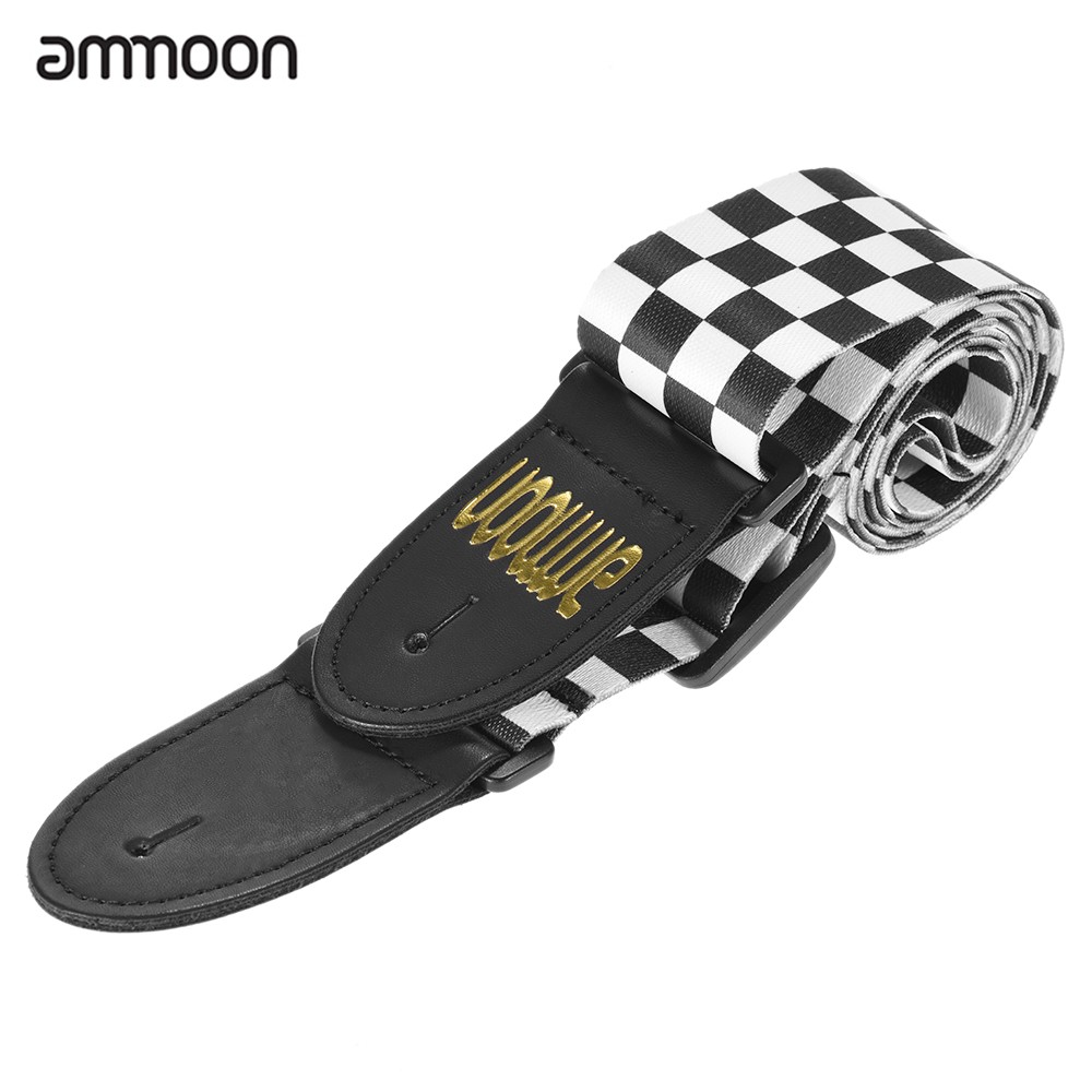 ammoon Adjustable Wide Soft Distinctive Strap Belt for Electric Acoustic Guitar Bass Black&White Squares