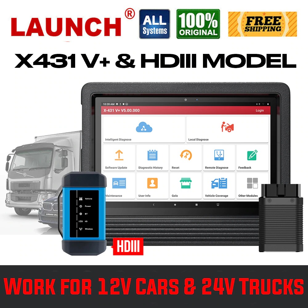 Launch X431 V Plus V4.0 12V สำหรับ รถยนต์ และ 24V สำหรับ รถบรรทุก เครื่องมือวิเคราะห์ รถยนต์ เครื่องสแกนรถยนต์ เครื่องมือวินิจฉัยรถยนต์ เครื่องสแกนโค้ด วิเคราะห์รถยนต์ อ่านโค้ดต่างๆ HD3 HDIII for 12V cars & 24V Trucks Code Reader Car Scanner Automotive