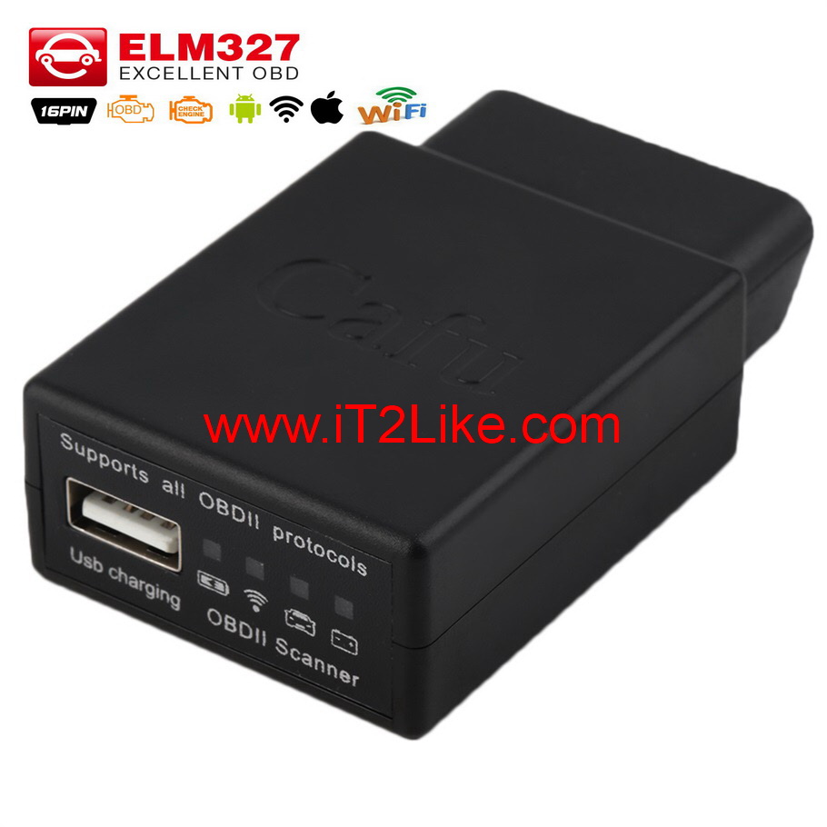 กล่องสแกน ECU รถยนต์ Cafu CV1 Wifi มี USB 1 ช่อง ชาร์จมือถือได้ OBD2 For iOS iPhone iPad Android รุ่นใหม่ล่าสุด