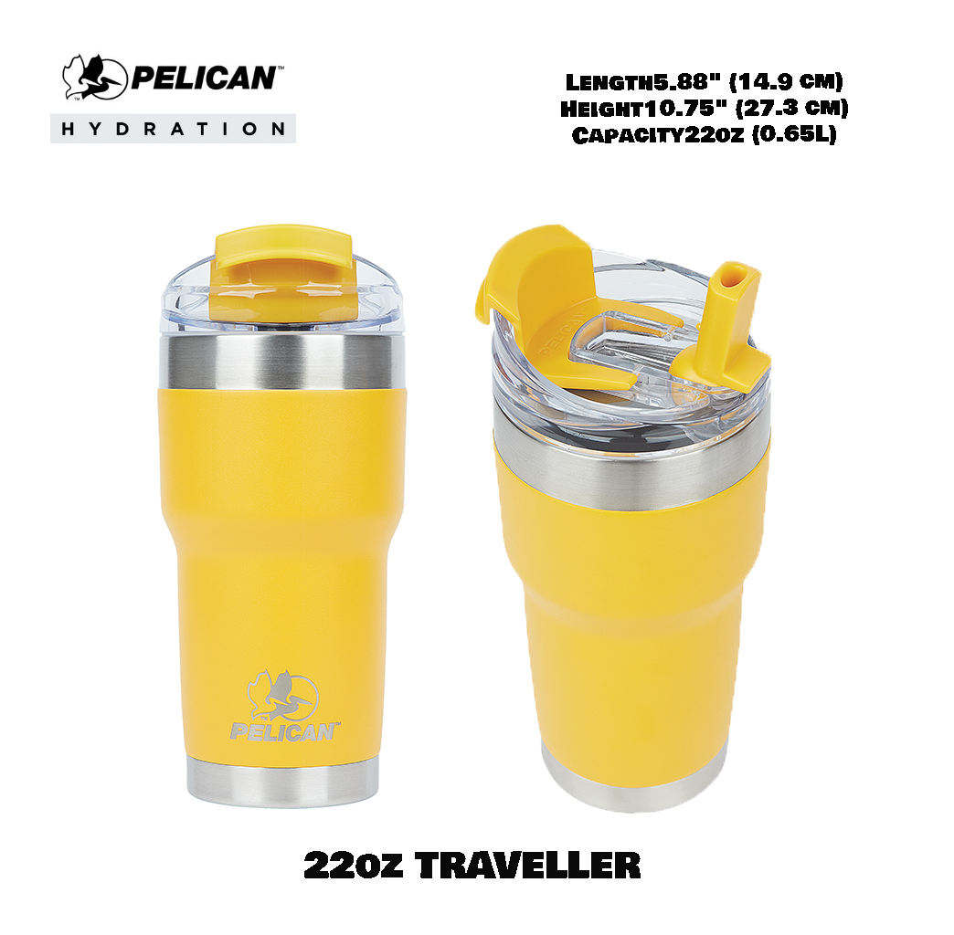 Pelican 22oz 650ml Traveler Tumbler - Yellow - แก้วน้ำเก็บอุณหภูมิ เก็บความเย็น-ความร้อ เเท้💯 รับประกัน 1ปี