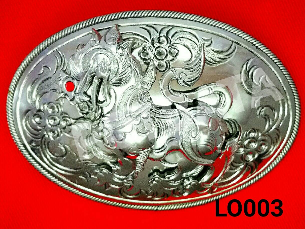 หัวเข็มขัดสแตนเลส สิงห์ขอบเดียวลายกนก LO003