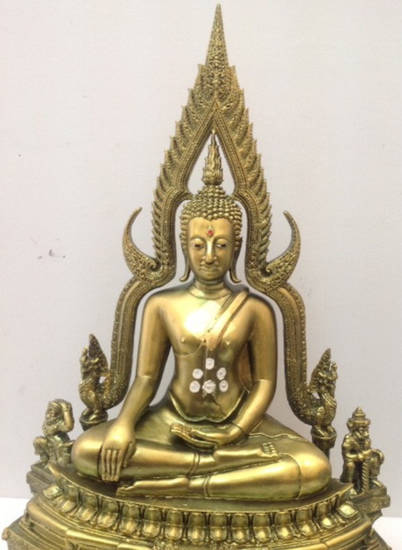 พระพุทธชินราช มวลสารผสมเหล็กน้ำพี้ สีเขียวราชาวดี 9นิ้ว