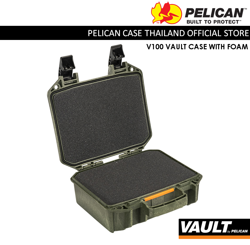 PELICAN VAULT V100 CASE WITH FOAM, OD GREEN
