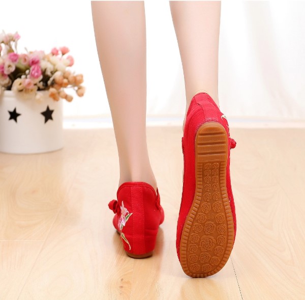 รองเท้าตรุษจีน ผู้ใหญ่ ปักลายดอกไม้ สไตล์จีนโบราณ สีแดง เบอร์38