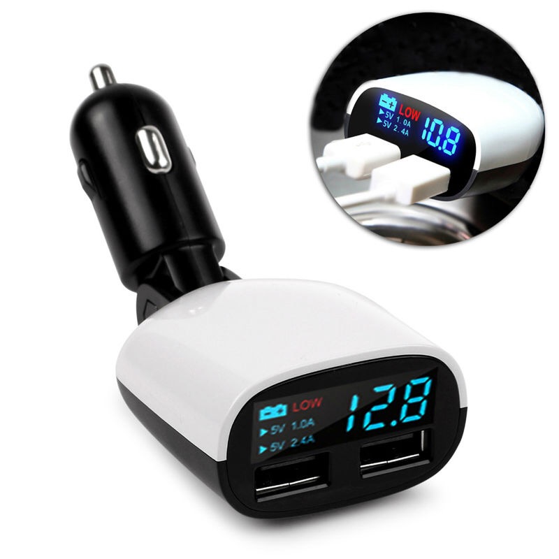 ตัวชาร์จ USB ในรถยนต์ USB 2 ช่อง 3.4A จอ LED บอก โวลท์ (ชาร์จ iPad เข้า 100%)