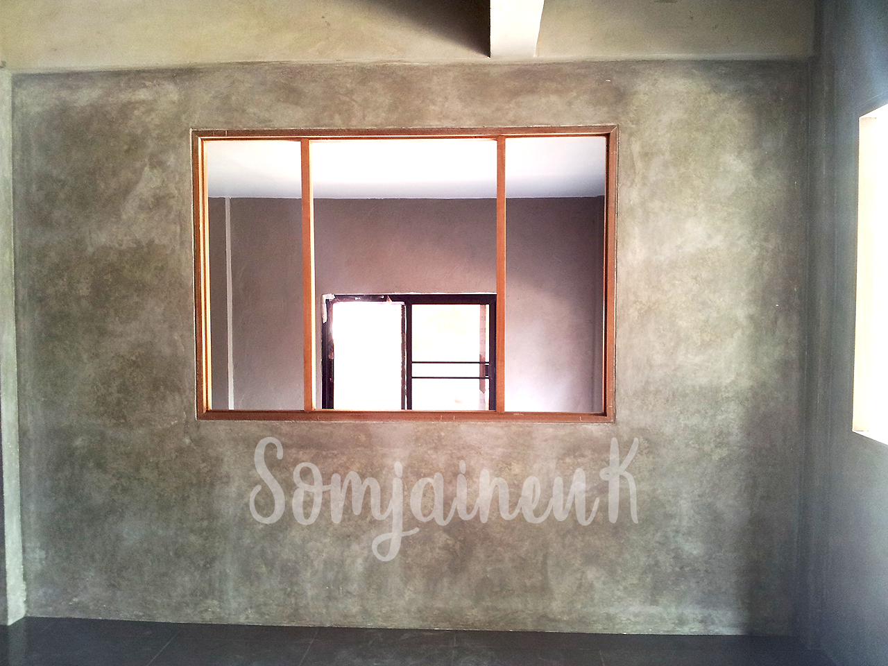 ฉาบผนังปูนลอฟท์บ้านเดี่ยว ซุ้มหน้าบ้าน ห้องรับแขก โถงบันได พื้นที่รวม 60 ตร.ม. @บ้านเดี่ยวคุณาลัย บางขุนเทียน