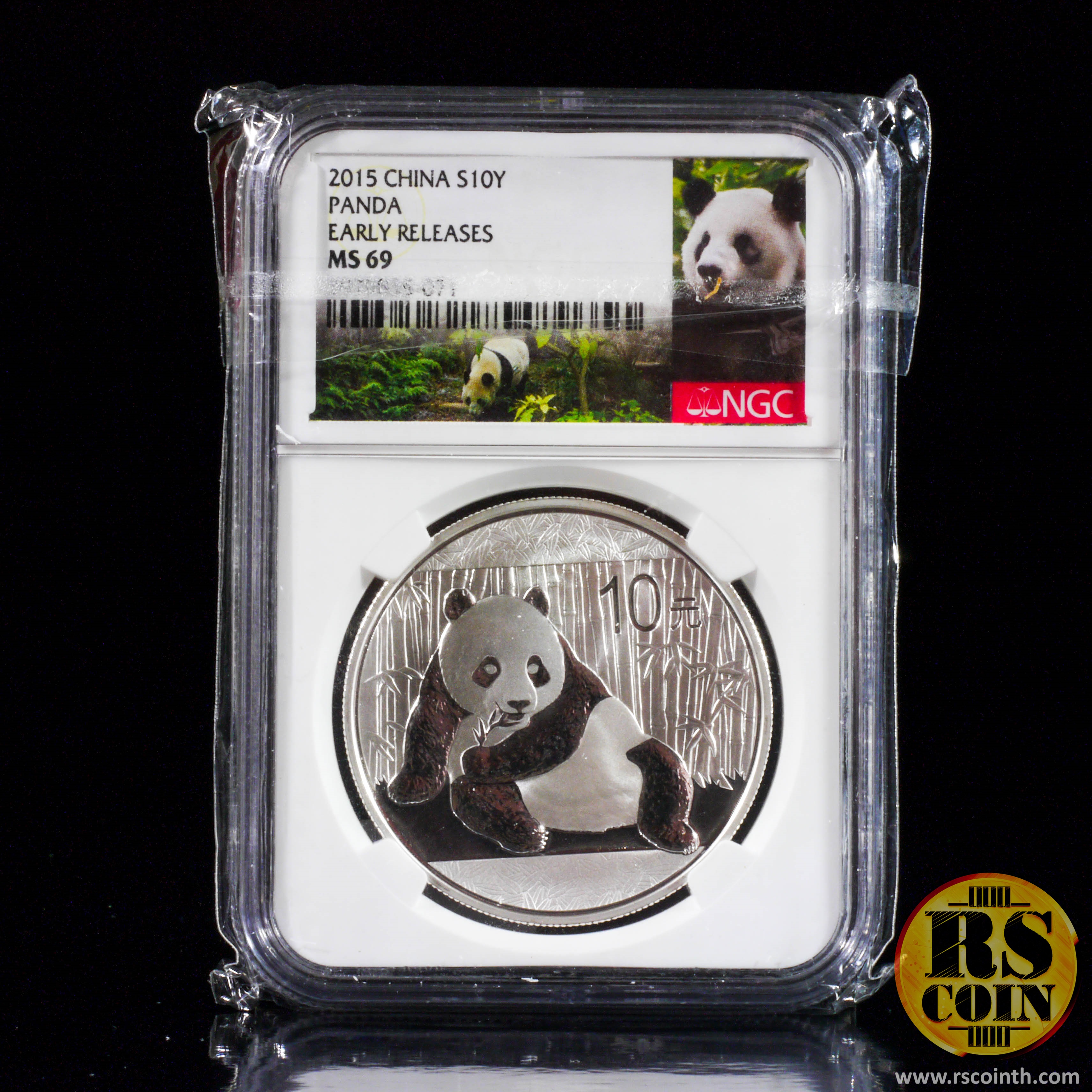 เหรียญที่ระลึกหมีแพนด้าเนื้อเงิน China Panda Silver Coin 10 Yuan 2015 (MS69)