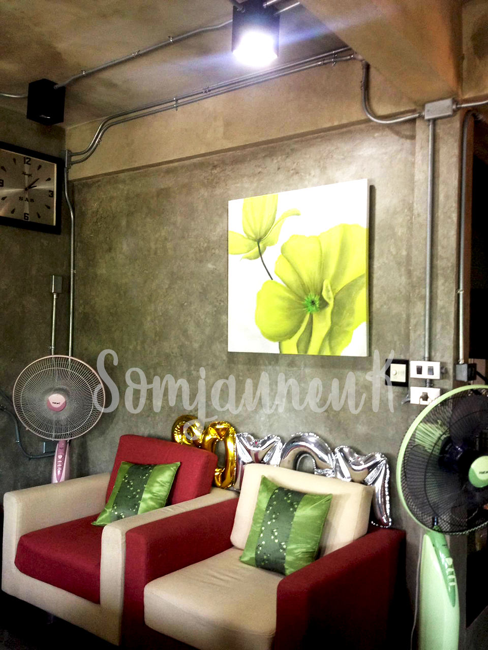 ฉาบผนังปูนลอฟท์บ้านเดี่ยว ซุ้มหน้าบ้าน ห้องรับแขก โถงบันได พื้นที่รวม 60 ตร.ม. @บ้านเดี่ยวคุณาลัย บางขุนเทียน