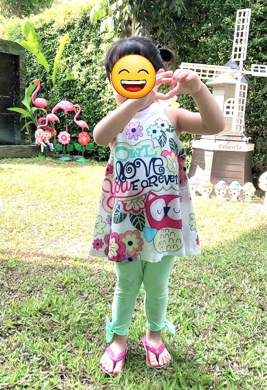 เสื้อ+เลคกิ้ง Laugh ไซส์ 4Y มือสองเหมือนใหม่ ไม่มีตำหนิ