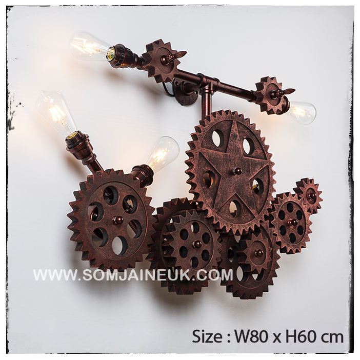 #004 โคมไฟเฟืองเกียร์หมุนได้แบบติดผนัง สไตล์ลอฟท์ เรโทร (American Retro Gear Lamp) แถมฟรีหลอดเอดิสัน !!!