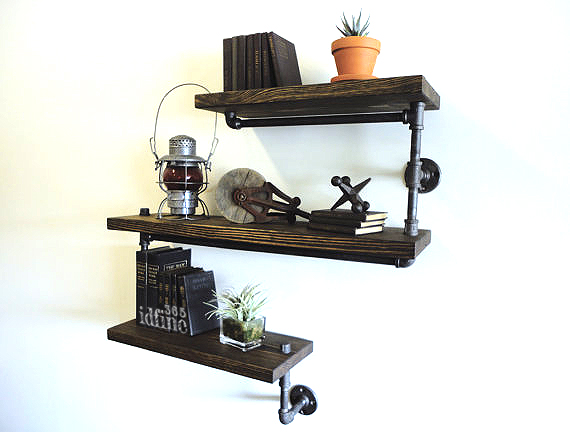 ชั้นวางของติดผนังสไตล์ Loft 3 ชั้น พร้อมราวแขวน คุณภาพดี ราคาถูกใจ