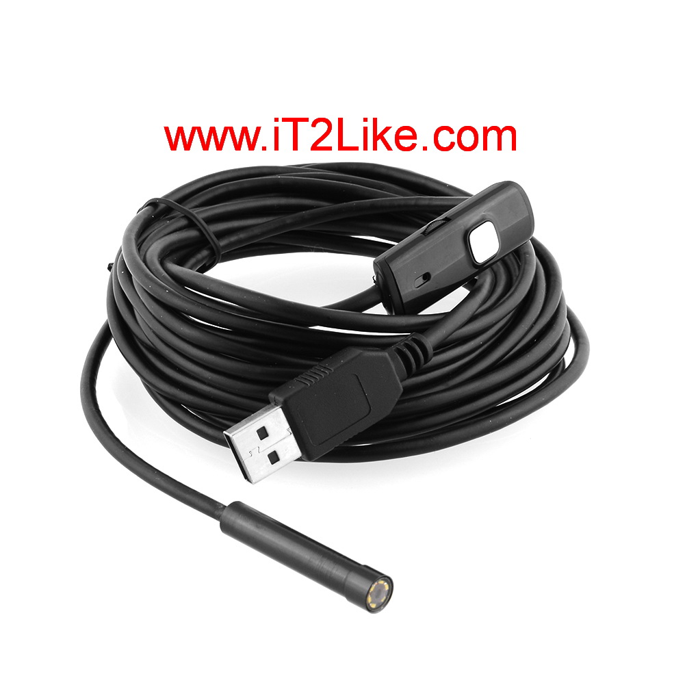 กล้องงู USB กันน้ำ มีปุ่มกดถ่ายรูปได้ ปรับความสว่างได้ ยาว 5 เมตร Endoscope LED Waterproof