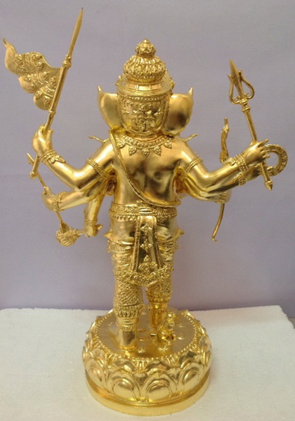 พระพิฆเนศ ปางปราบพญามาร 8 กร 9นิ้ว เนื้อทองเหลือง ลงรัก ปิดทองแท้