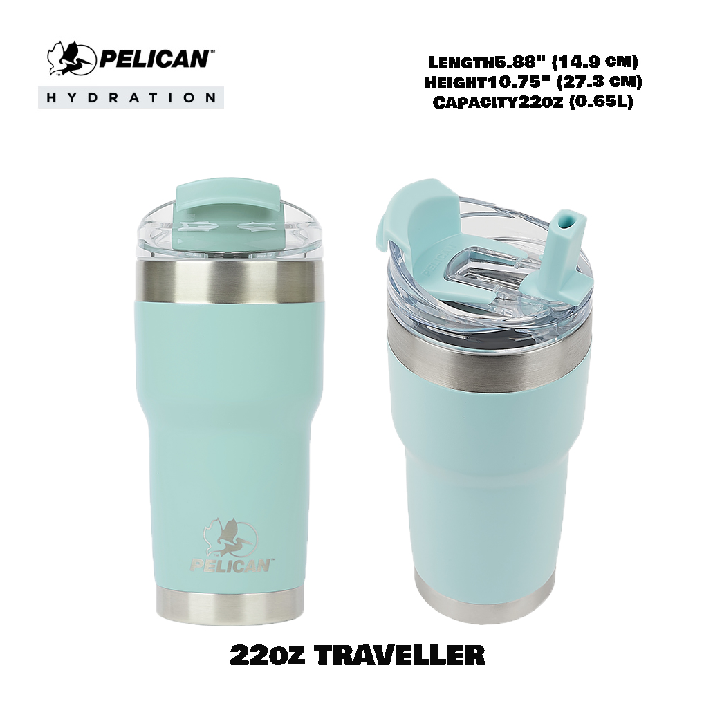 Pelican 22oz 650ml Traveler Tumbler - Breeze - แก้วน้ำเก็บอุณหภูมิ เก็บความเย็น-ความร้อ เเท้💯 รับประกัน 1ปี
