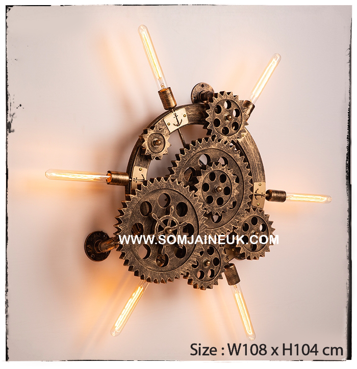 #010 โคมไฟเฟืองเกียร์หมุนได้แบบติดผนัง สไตล์ลอฟท์ เรโทร (American Retro Gear Lamp) แถมฟรีหลอดเอดิสัน !!!