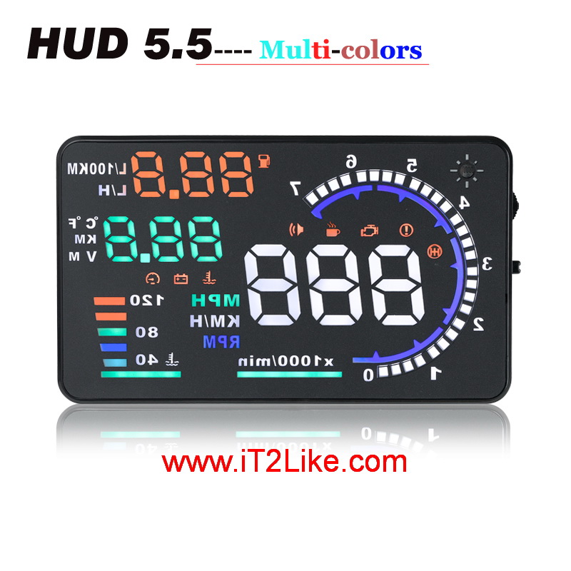 เกจวัดอัจฉริยะ HUD A8 เครื่องแสดงข้อมูล ECU รถยนต์ขึ้นบนกระจกหน้ารถ OBD2 Car HUD ใหม่ล่าสุด ของแท้ เฟิร์มแวร์ใหม่ล่าสุด จอ LCD 5.5" Car Head Up Display OBD2